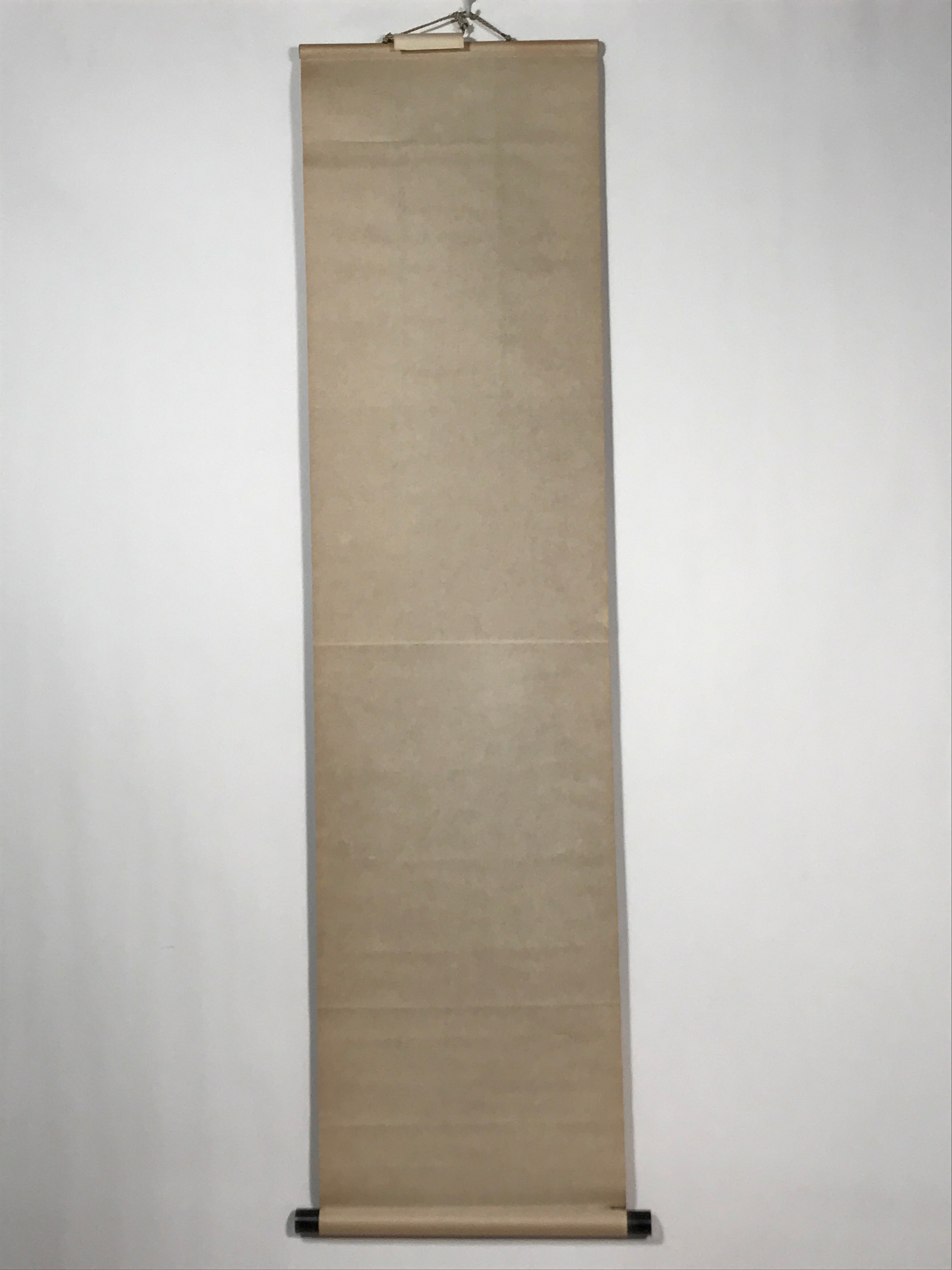 Japanese Blank Hanging Scroll Vtg Thread Holders Brown Geometric Kakejiku SC955