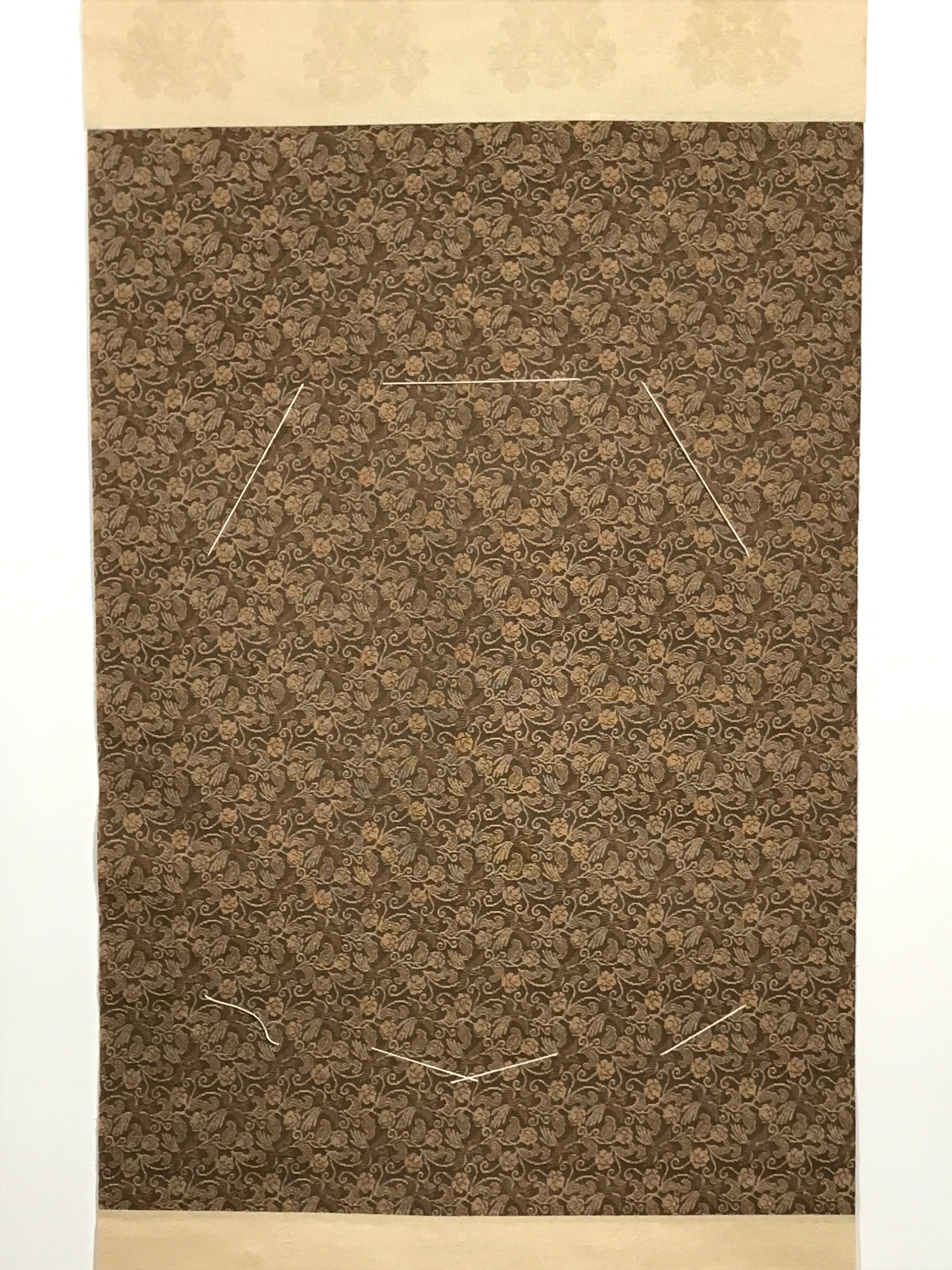 Japanese Blank Hanging Scroll Vtg Thread Holders Floral Brown Gold SC879