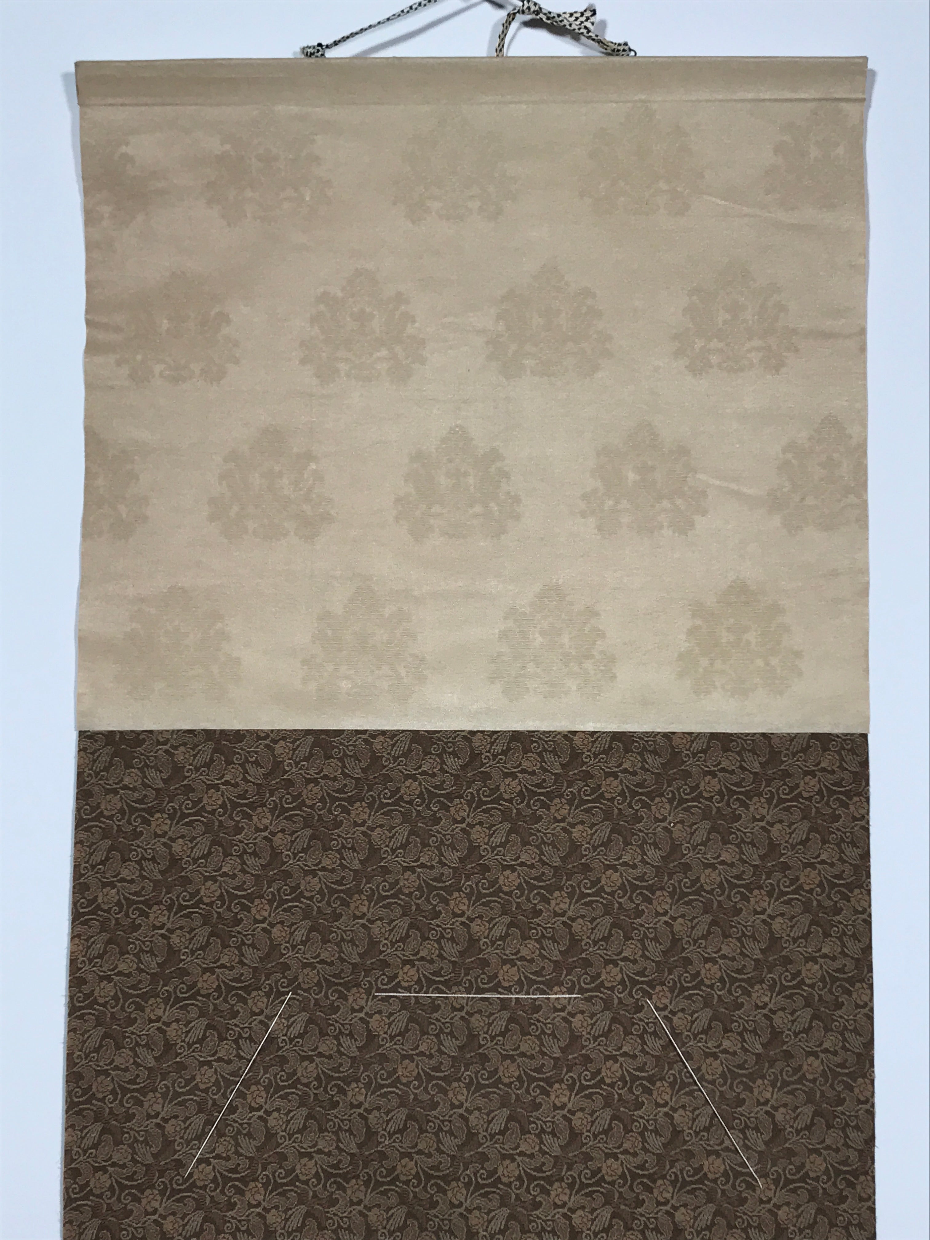 Japanese Blank Hanging Scroll Vtg Thread Holders Floral Brown Gold SC879