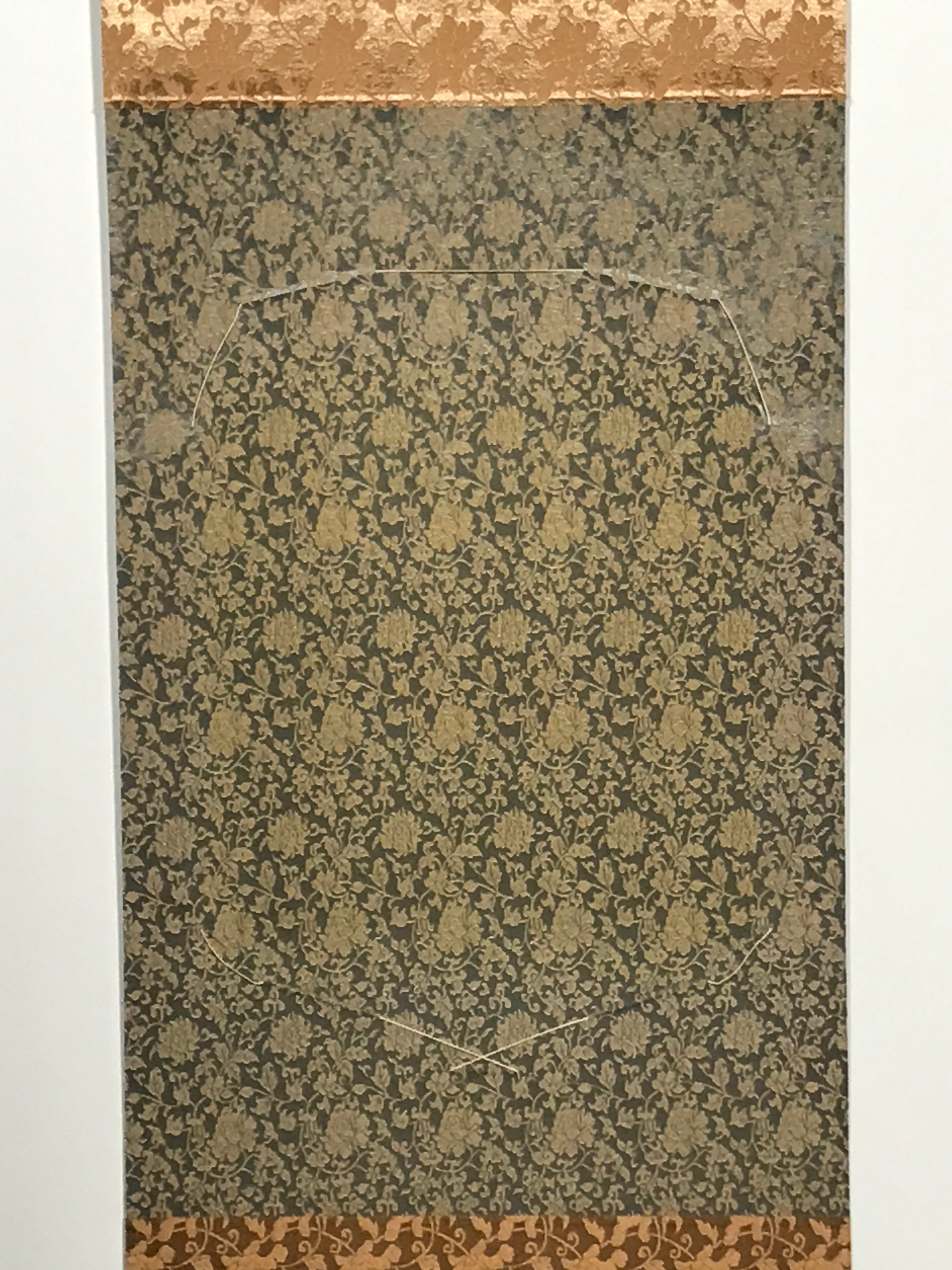 Japanese Blank Hanging Scroll Vtg Thread Holders Floral Green Brown Gold SC880