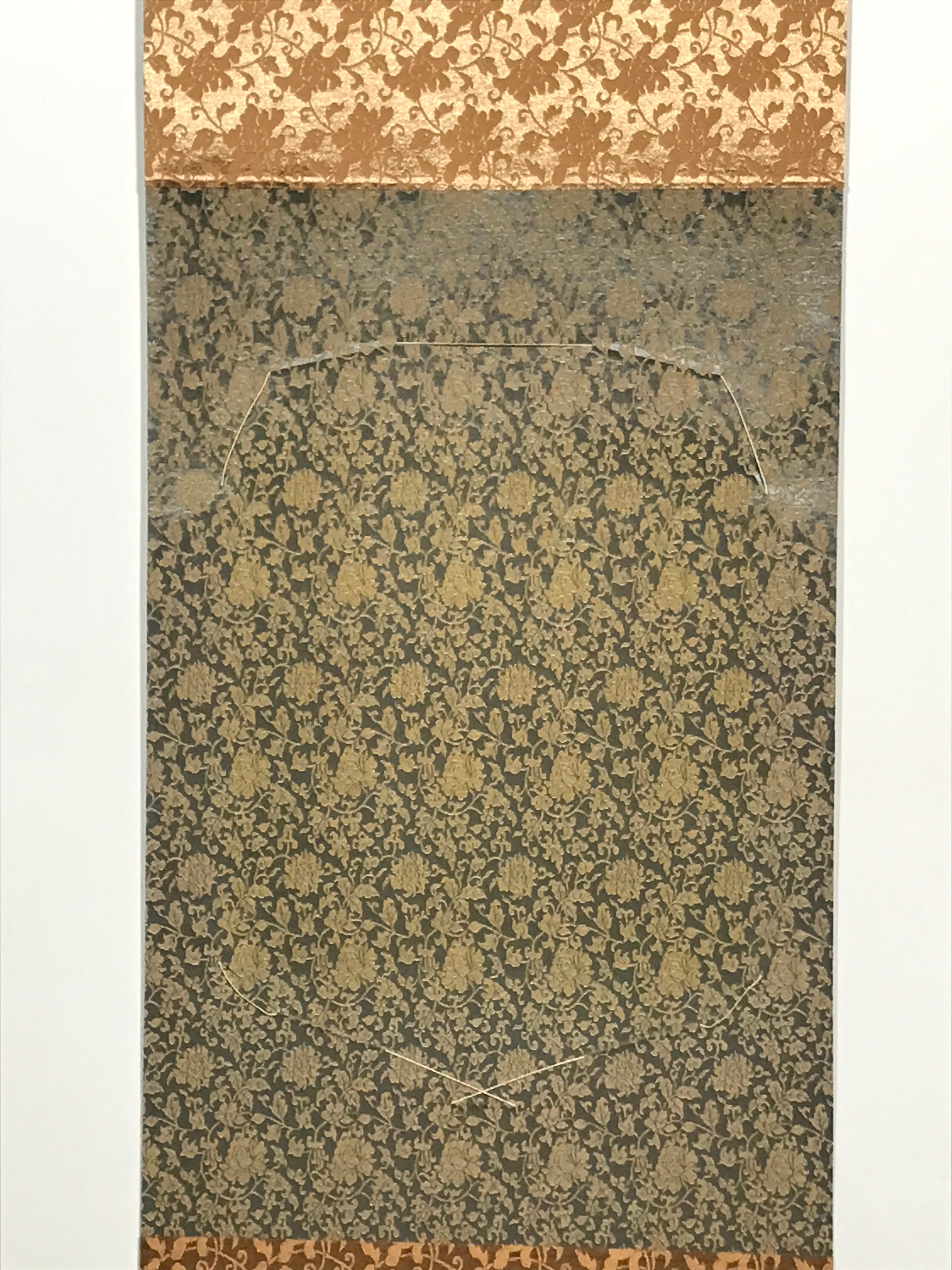 Japanese Blank Hanging Scroll Vtg Thread Holders Floral Green Brown Gold SC880