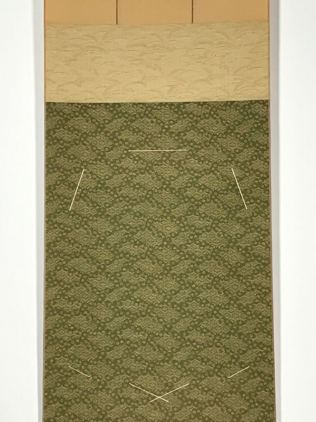 Japanese Blank Hanging Scroll Vtg Thread Holders Floral Green Kakejiku SC871