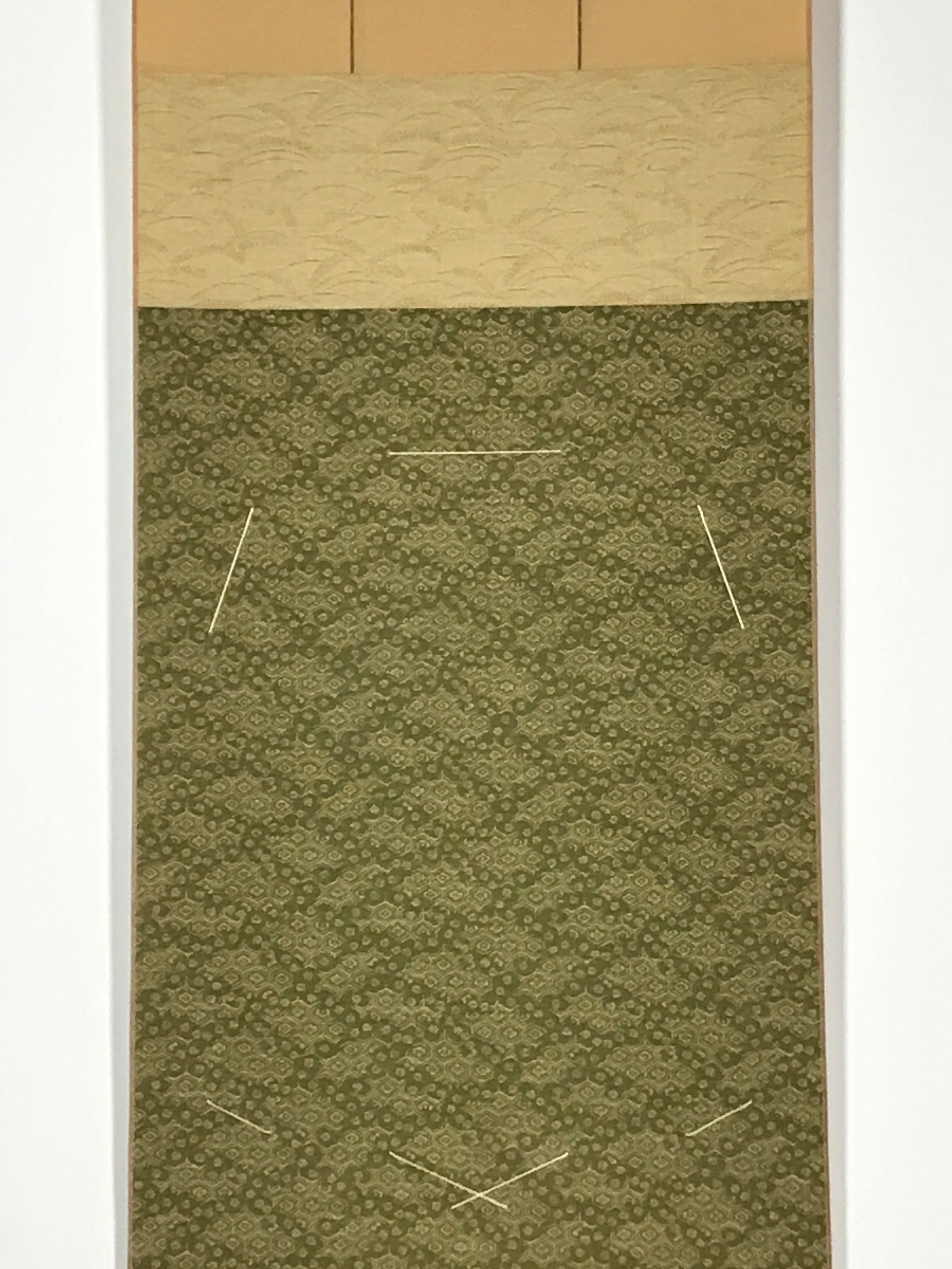 Japanese Blank Hanging Scroll Vtg Thread Holders Floral Green Kakejiku SC871