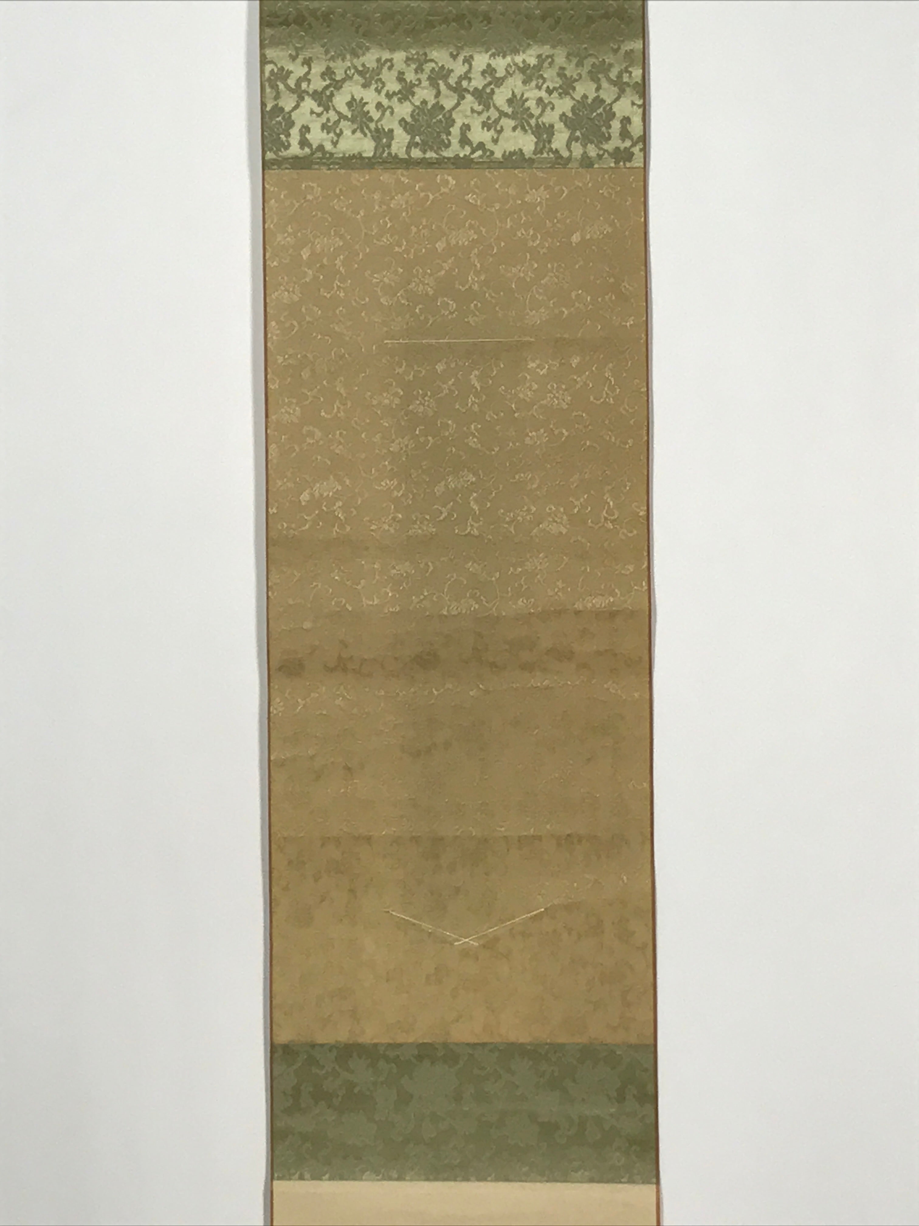 Japanese Blank Hanging Scroll Vtg Thread Holders Green Floral Kakejiku SC949