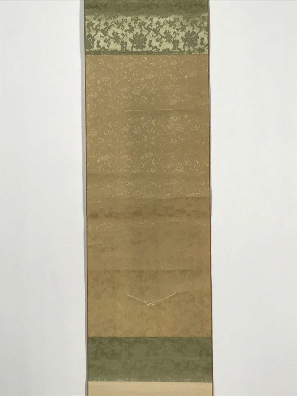 Japanese Blank Hanging Scroll Vtg Thread Holders Green Floral Kakejiku SC949