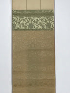 Japanese Blank Hanging Scroll Vtg Thread Holders Green Floral Kakejiku SC949