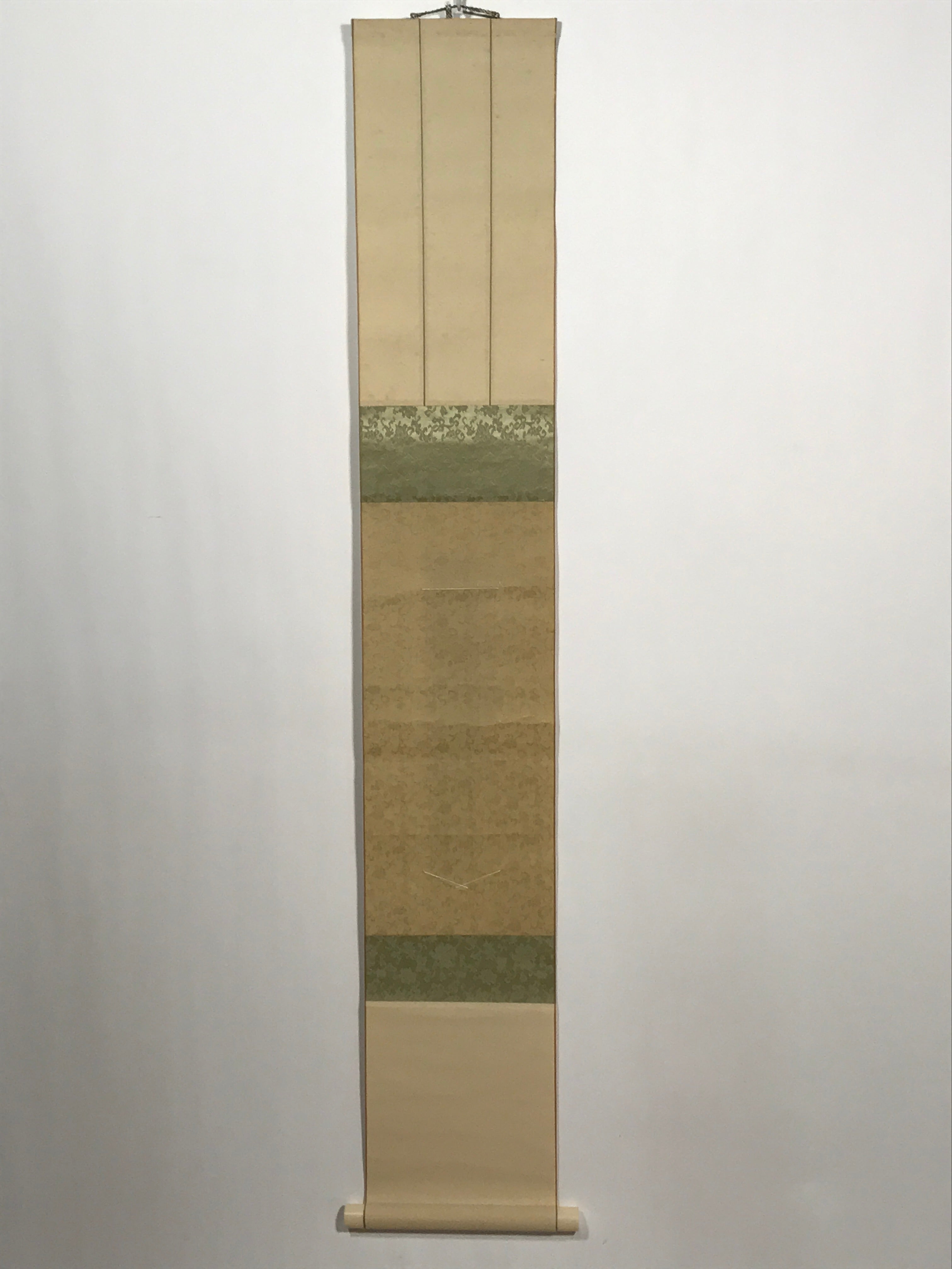 Japanese Blank Hanging Scroll Vtg Thread Holders Green Floral Kakejiku SC949
