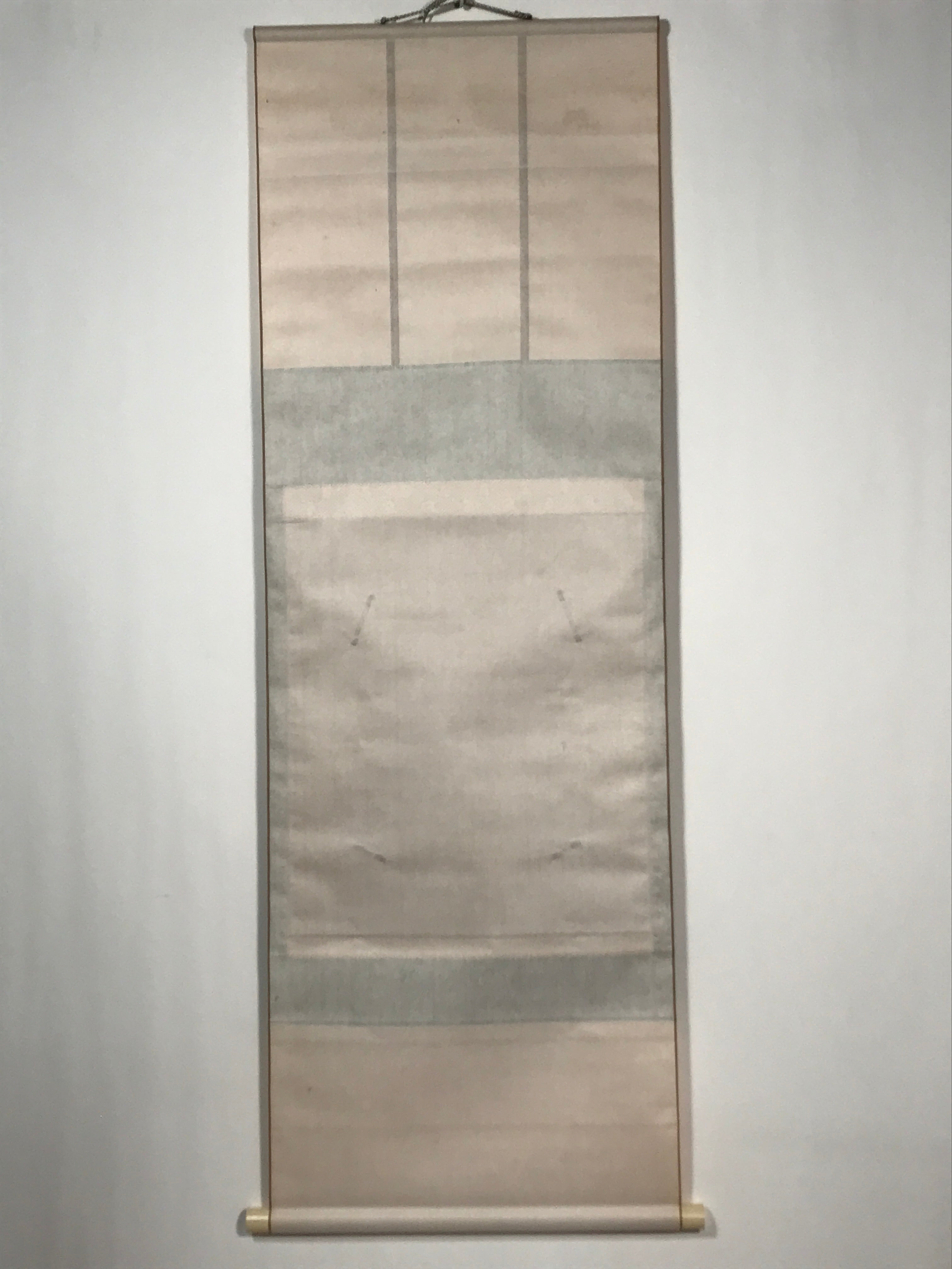 Japanese Blank Hanging Scroll Vtg Thread Holders Green Floral Kakejiku SC958