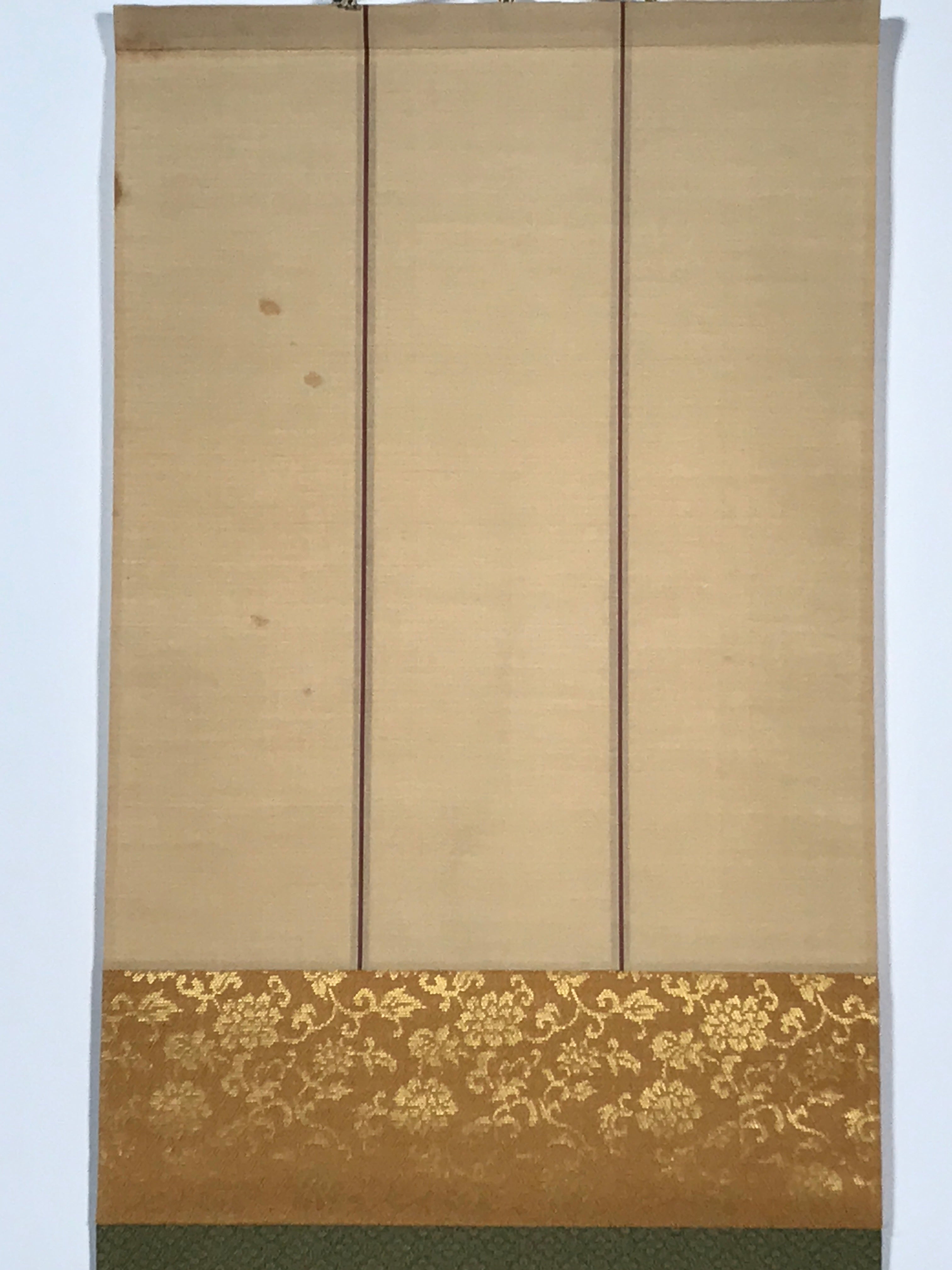 Japanese Blank Hanging Scroll Vtg Thread Holders Green Floral Orange Gold SC881