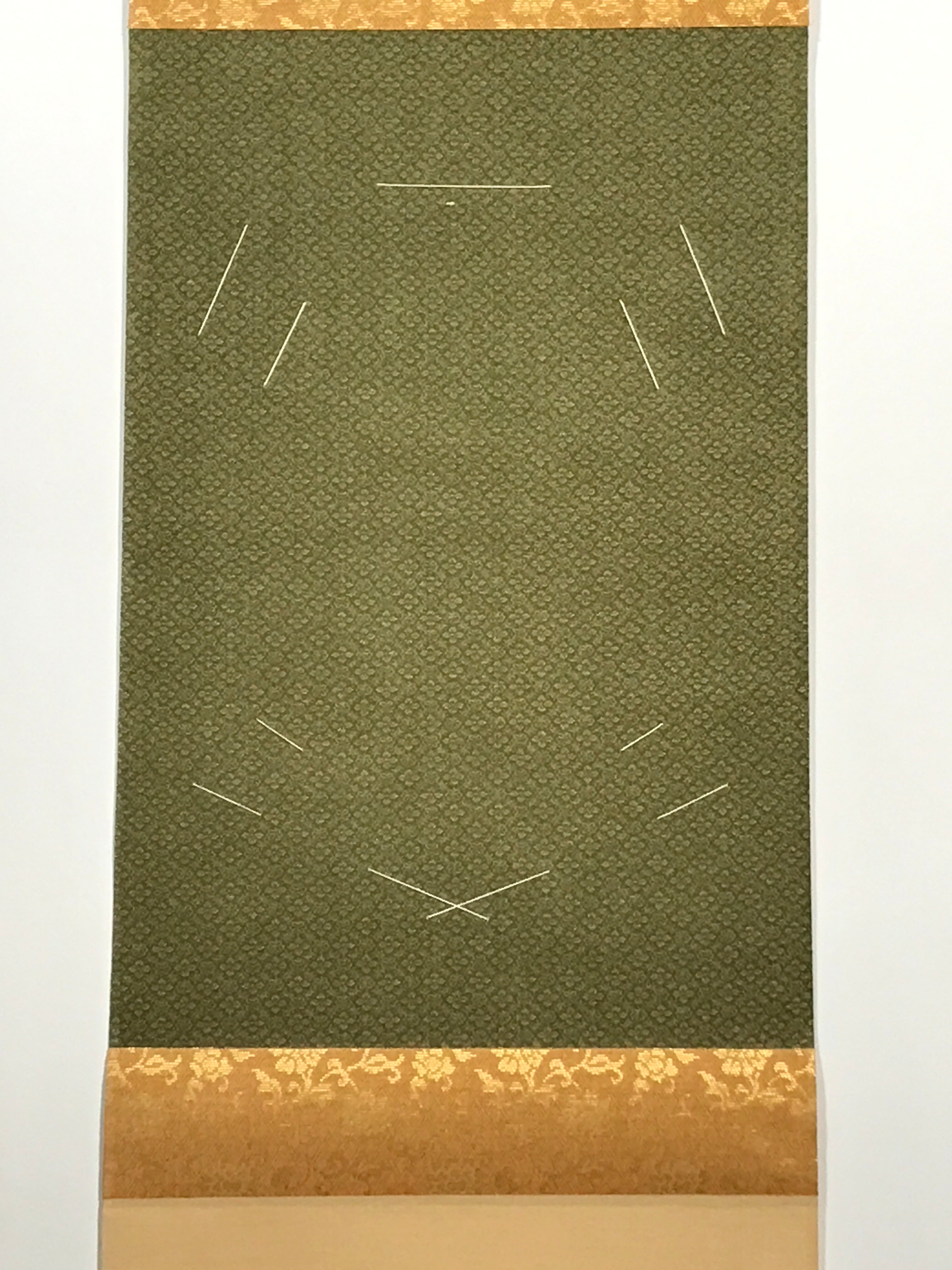 Japanese Blank Hanging Scroll Vtg Thread Holders Green Floral Orange Gold SC881
