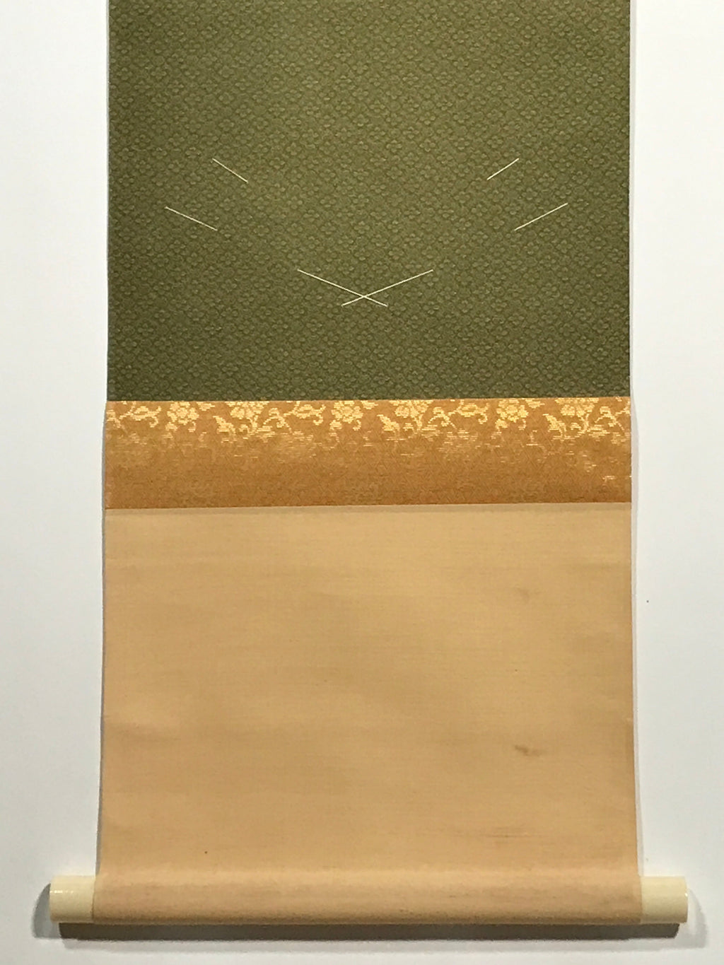 Japanese Blank Hanging Scroll Vtg Thread Holders Green Floral Orange Gold SC881