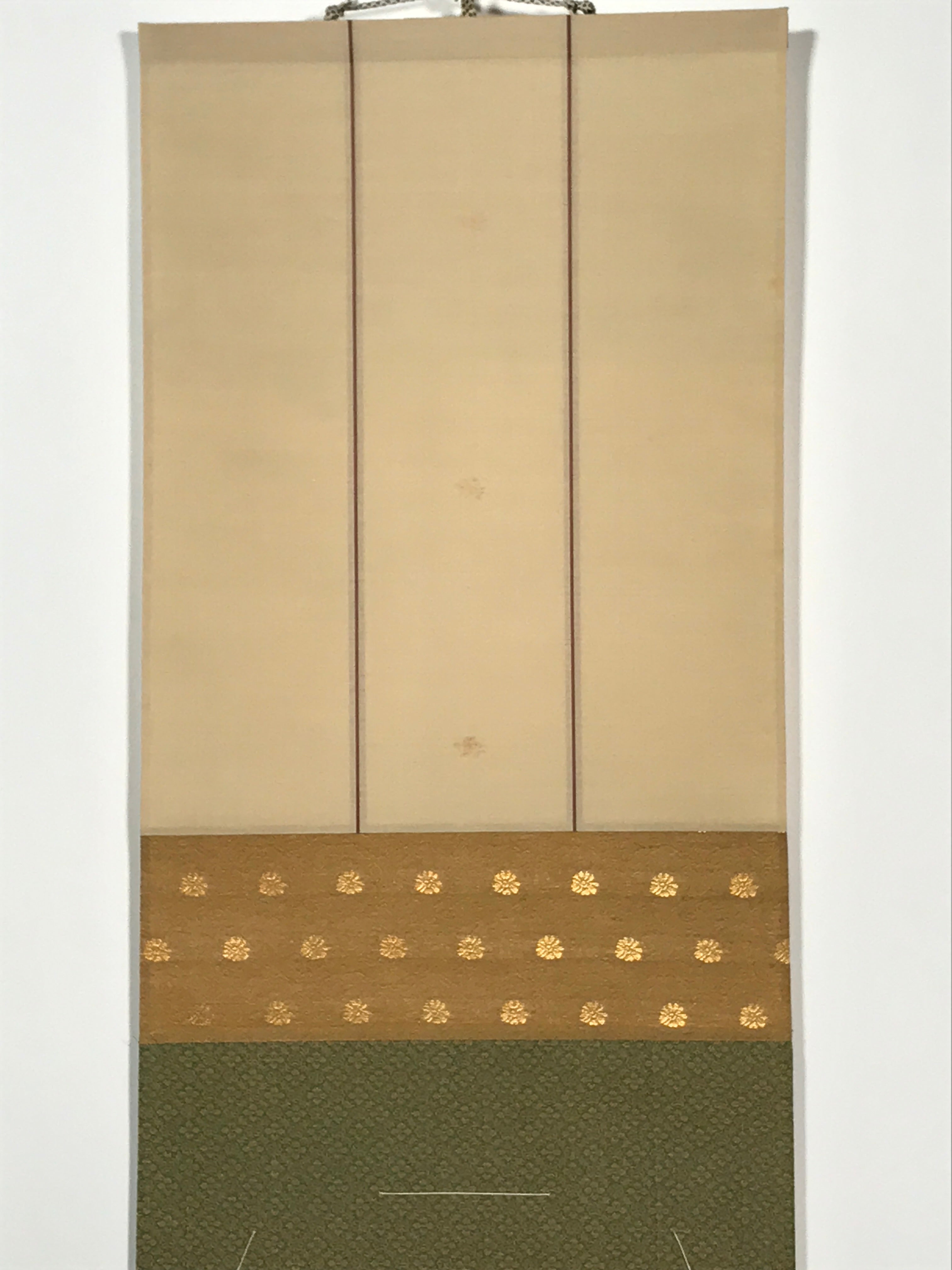 Japanese Blank Hanging Scroll Vtg Thread Holders Green Orange Gold Flowers SC883