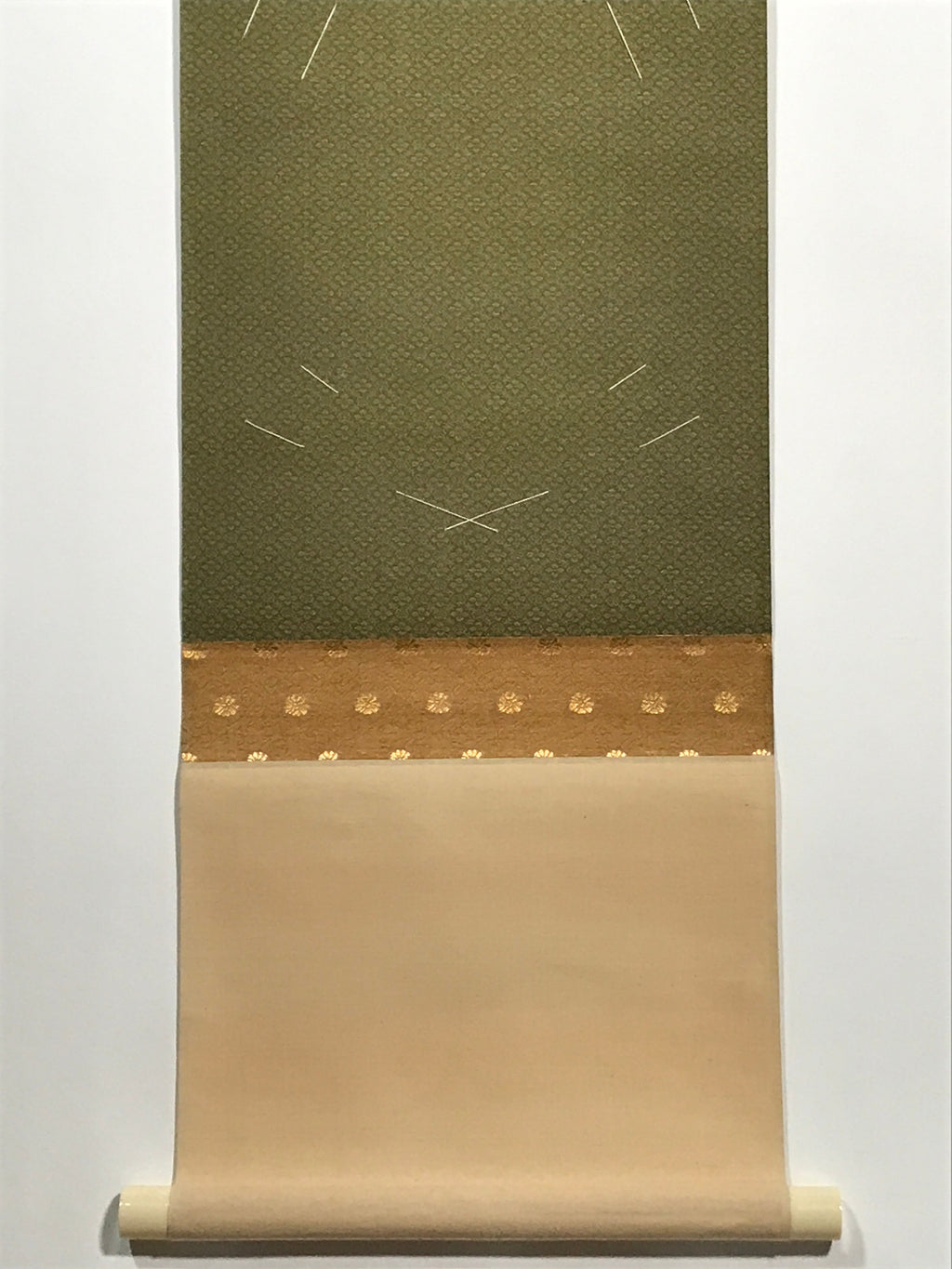 Japanese Blank Hanging Scroll Vtg Thread Holders Green Orange Gold Flowers SC883