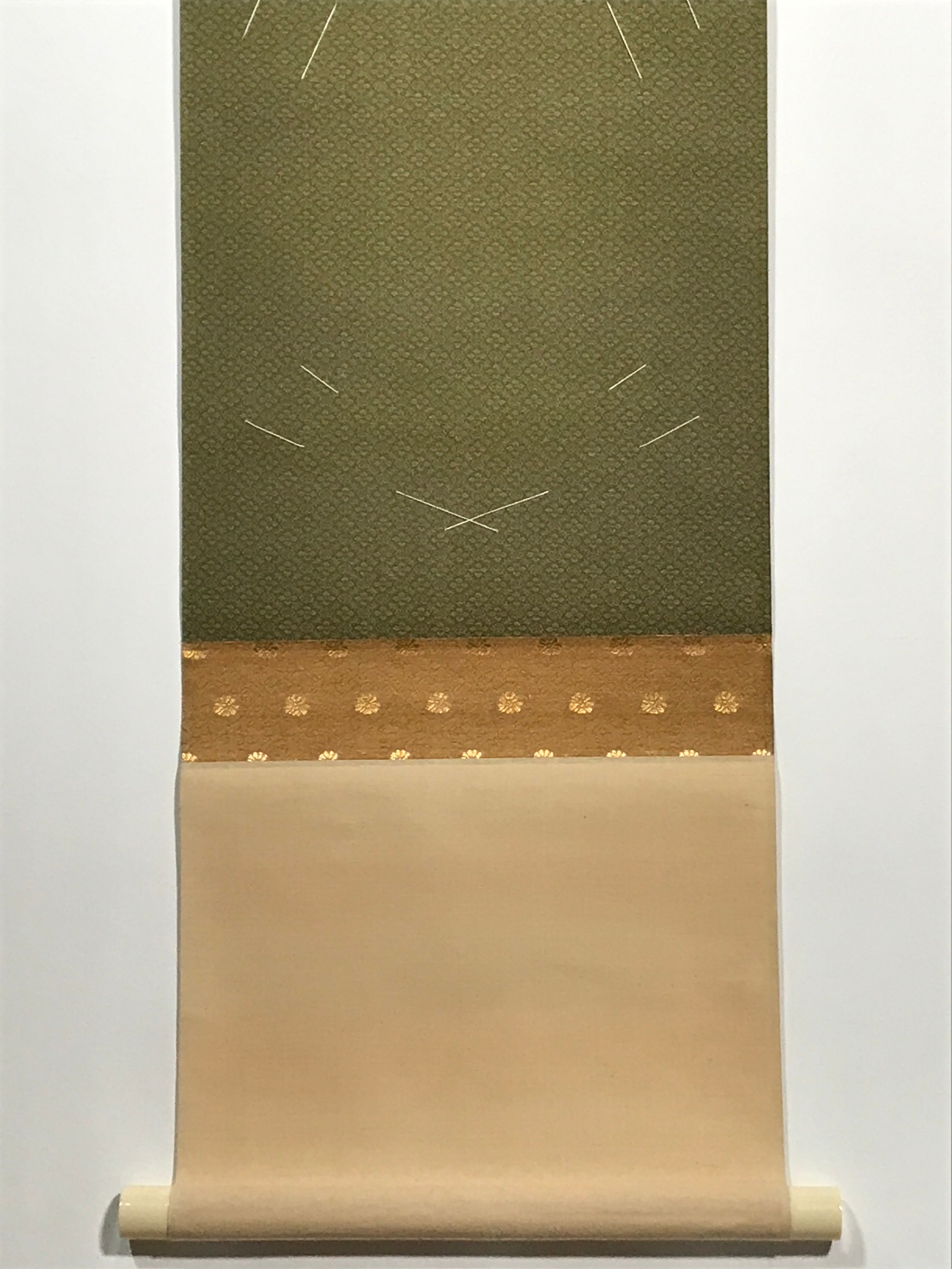 Japanese Blank Hanging Scroll Vtg Thread Holders Green Orange Gold Flowers SC883