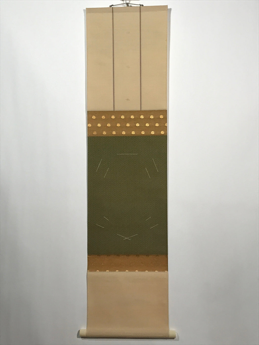 Japanese Blank Hanging Scroll Vtg Thread Holders Green Orange Gold Flowers SC883