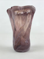 Japanese Blown Glass Flower Vase Vtg Kabin Ikebana Ruffled Edge White Purple FK5