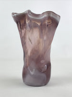 Japanese Blown Glass Flower Vase Vtg Kabin Ikebana Ruffled Edge White Purple FK5