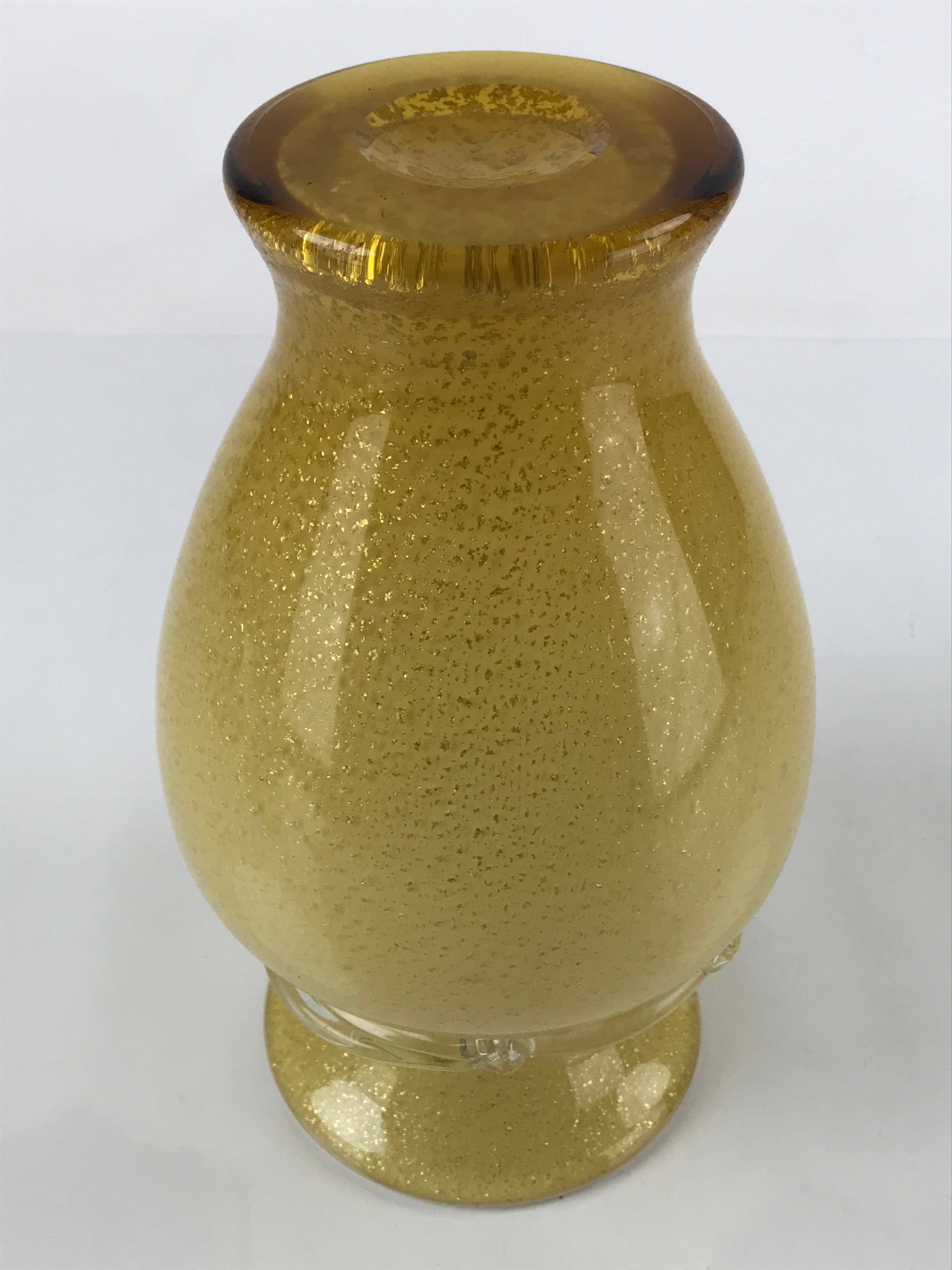 Japanese Blown Glass Vase Kabin Vtg Ikebana Flower Arrangement Yellow Gold FK99