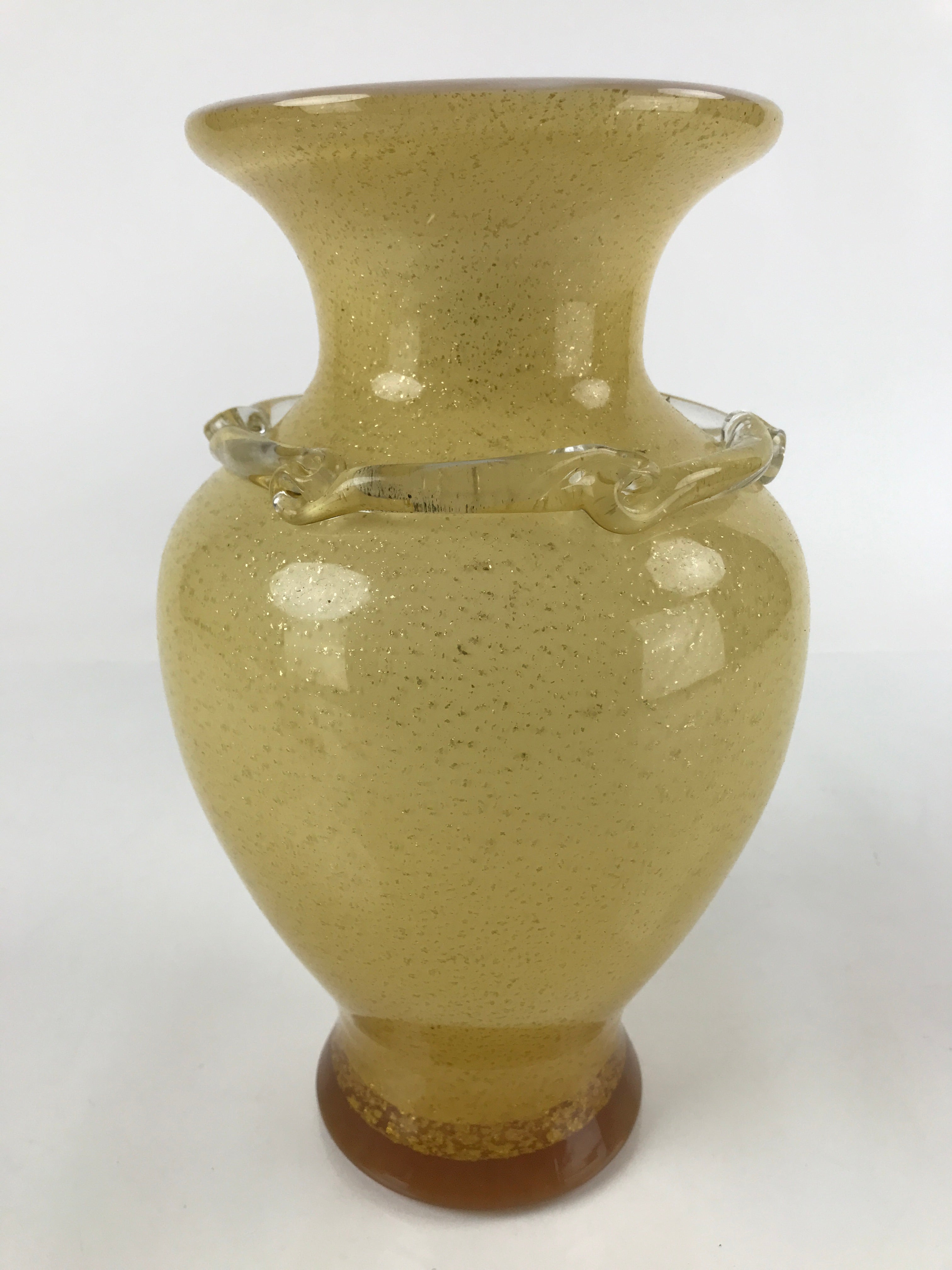 Japanese Blown Glass Vase Kabin Vtg Ikebana Flower Arrangement Yellow Gold FK99