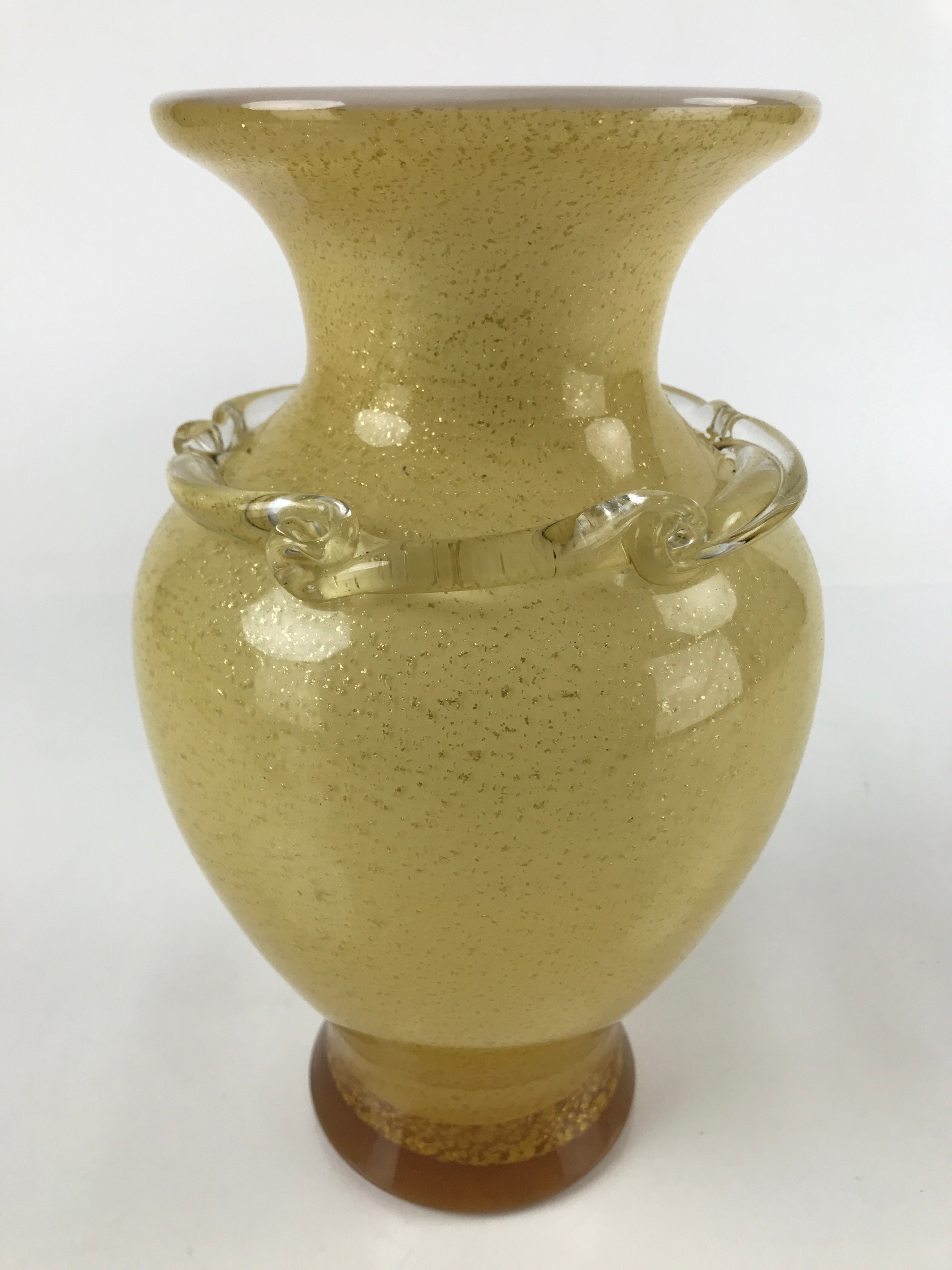 Japanese Blown Glass Vase Kabin Vtg Ikebana Flower Arrangement Yellow Gold FK99