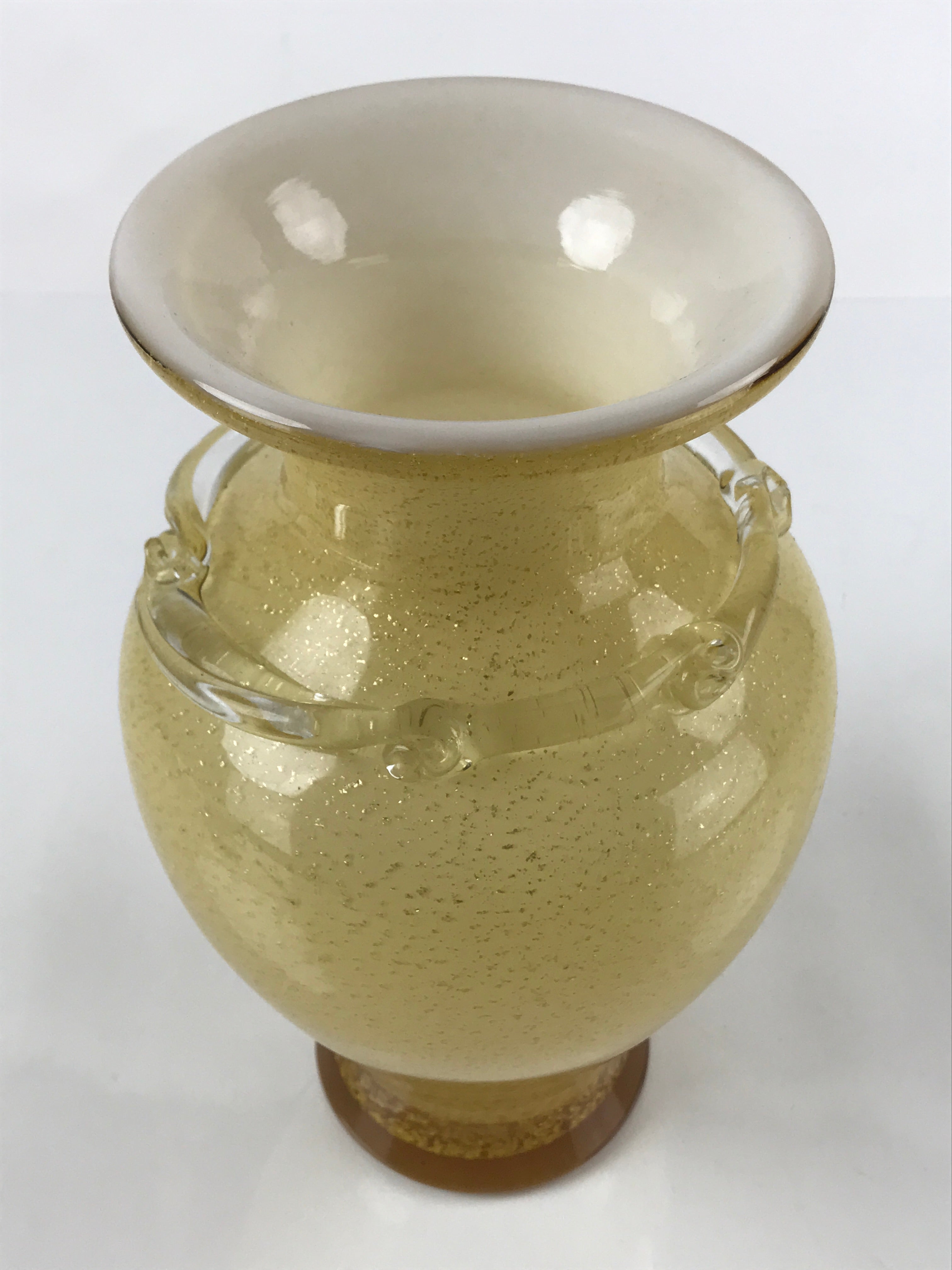 Japanese Blown Glass Vase Kabin Vtg Ikebana Flower Arrangement Yellow Gold FK99