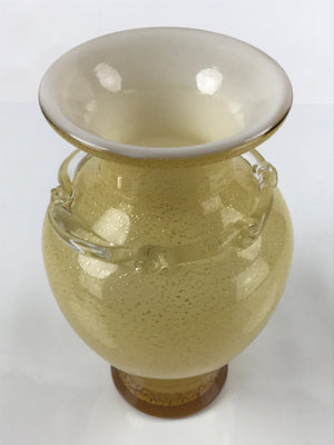 Japanese Blown Glass Vase Kabin Vtg Ikebana Flower Arrangement Yellow Gold FK99