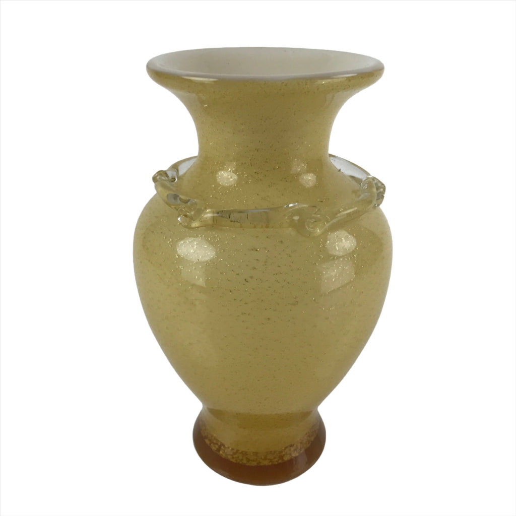 Japanese Blown Glass Vase Kabin Vtg Ikebana Flower Arrangement Yellow Gold FK99