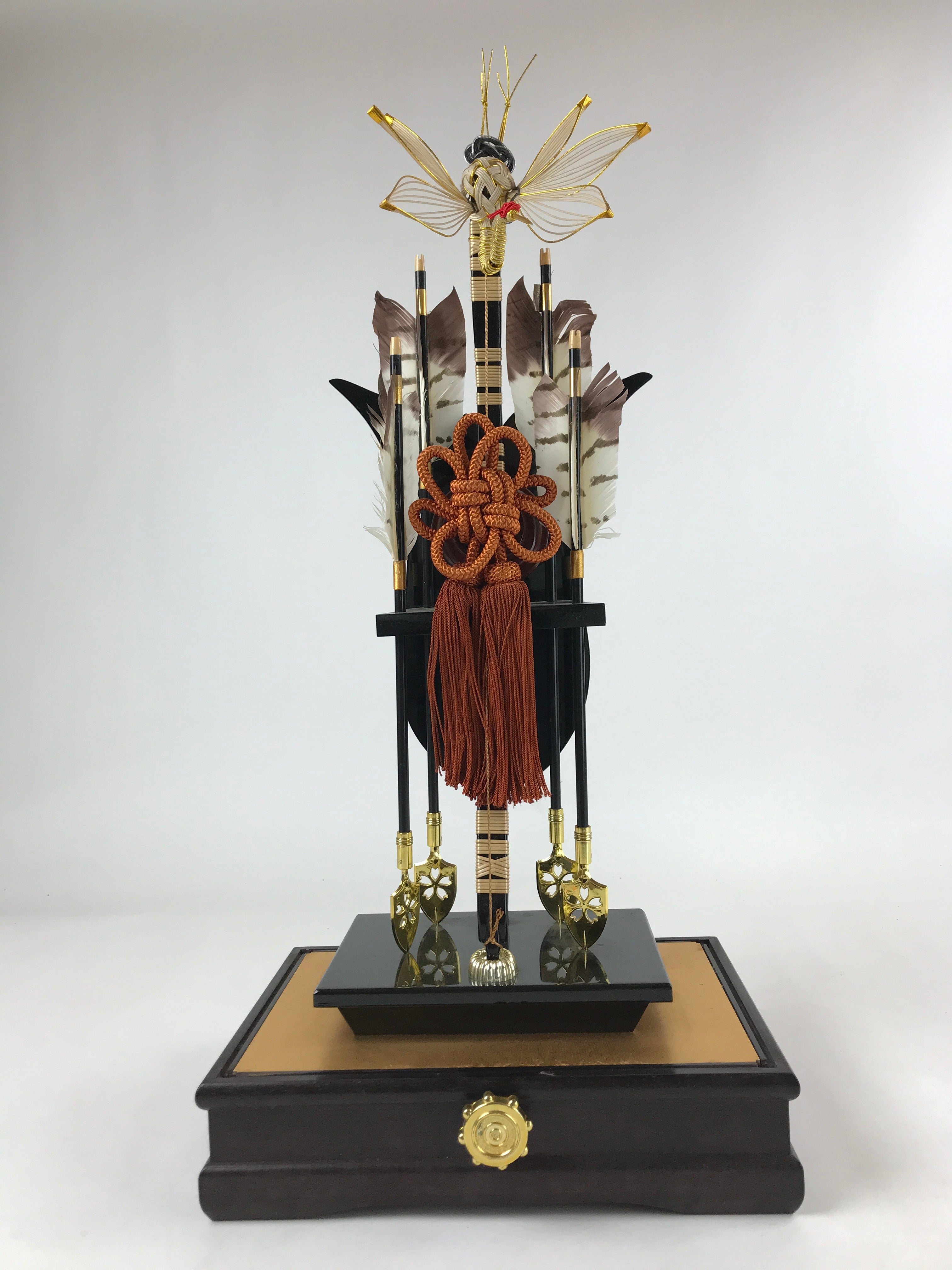 Japanese Bow Arrow Hamayumi Display Stand Music Box Vtg Boys Day New Year ID550