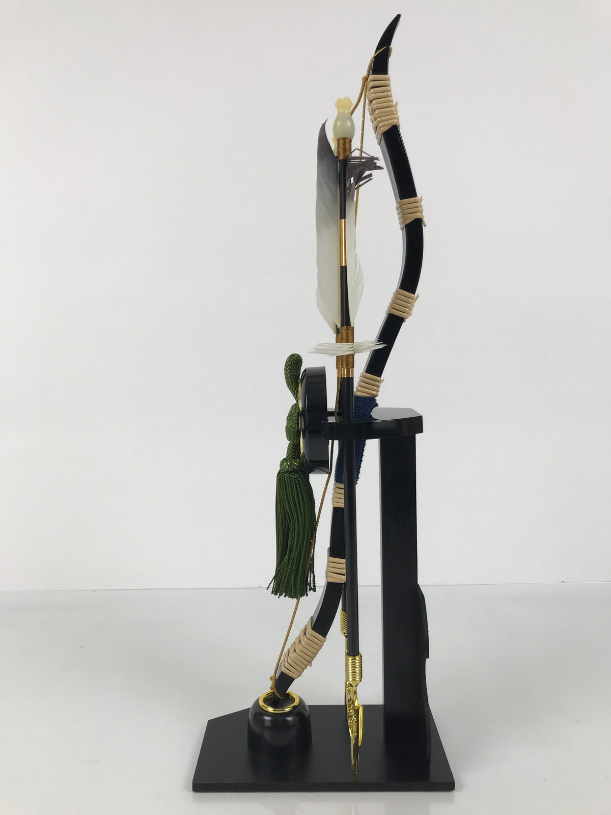 Japanese Bow Arrow Hamayumi Display Stand Vtg Boys Day New Year Black ID649