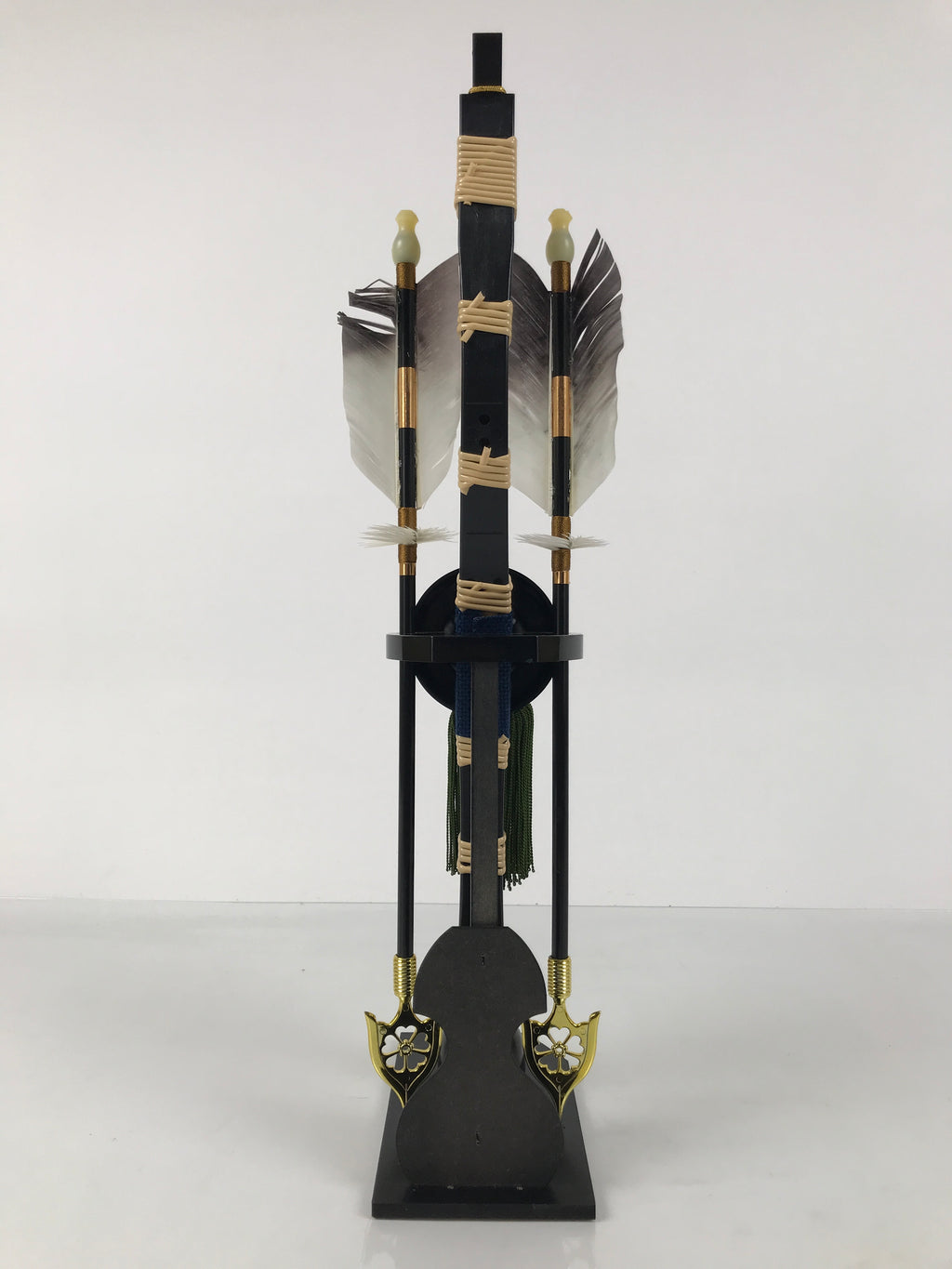 Japanese Bow Arrow Hamayumi Display Stand Vtg Boys Day New Year Black ID649