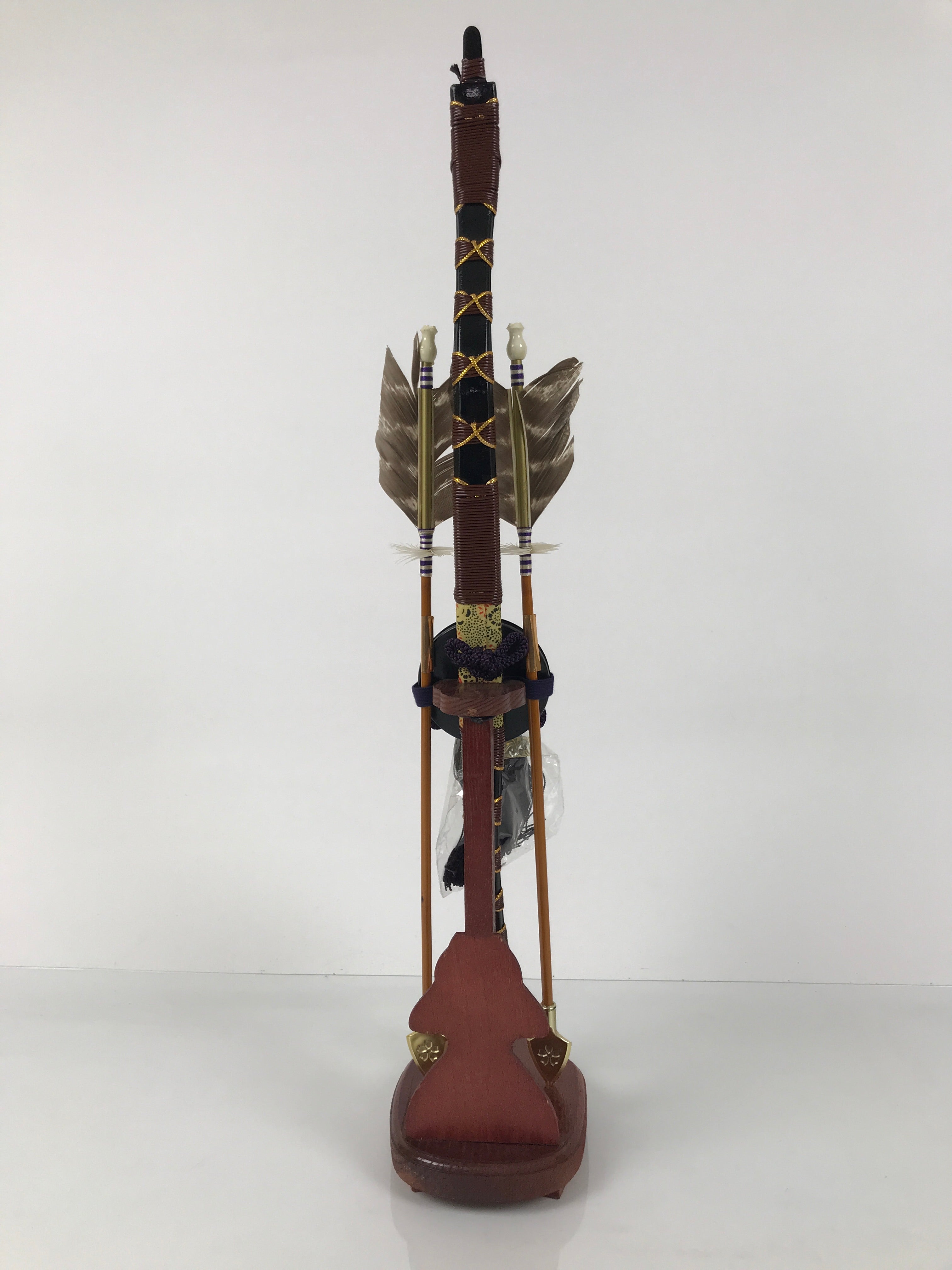 Japanese Bow Arrow Hamayumi Display Stand Vtg Boys Day New Year Wood ID654