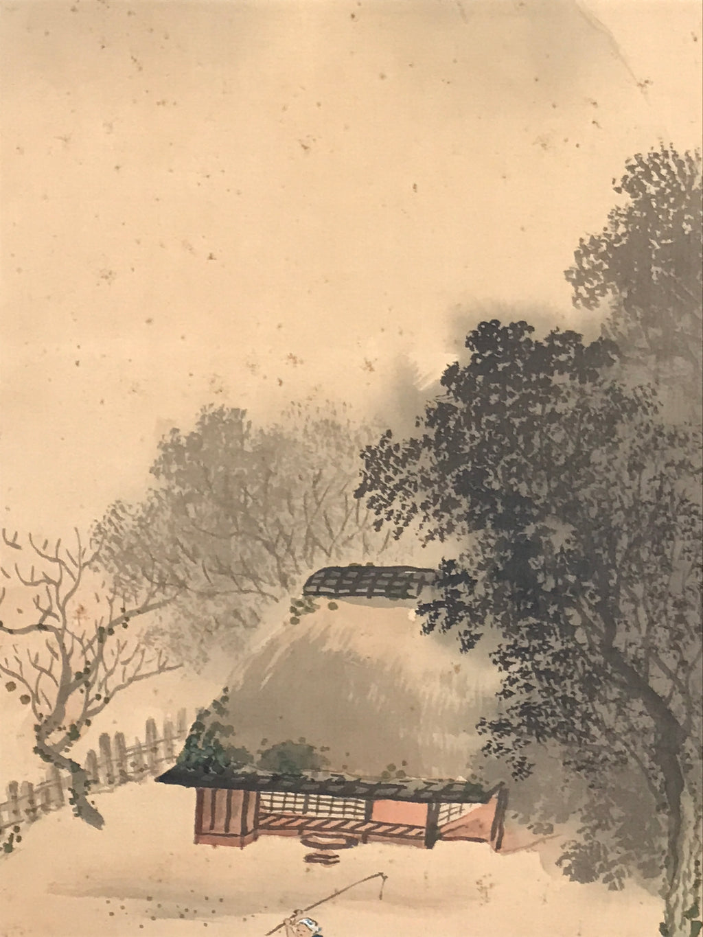 Japanese Boxed Hanging Scroll Kakejiku Vtg House Mountain Tree Color KJ135