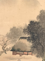 Japanese Boxed Hanging Scroll Kakejiku Vtg House Mountain Tree Color KJ135