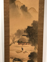 Japanese Boxed Hanging Scroll Kakejiku Vtg House Mountain Tree Color KJ135