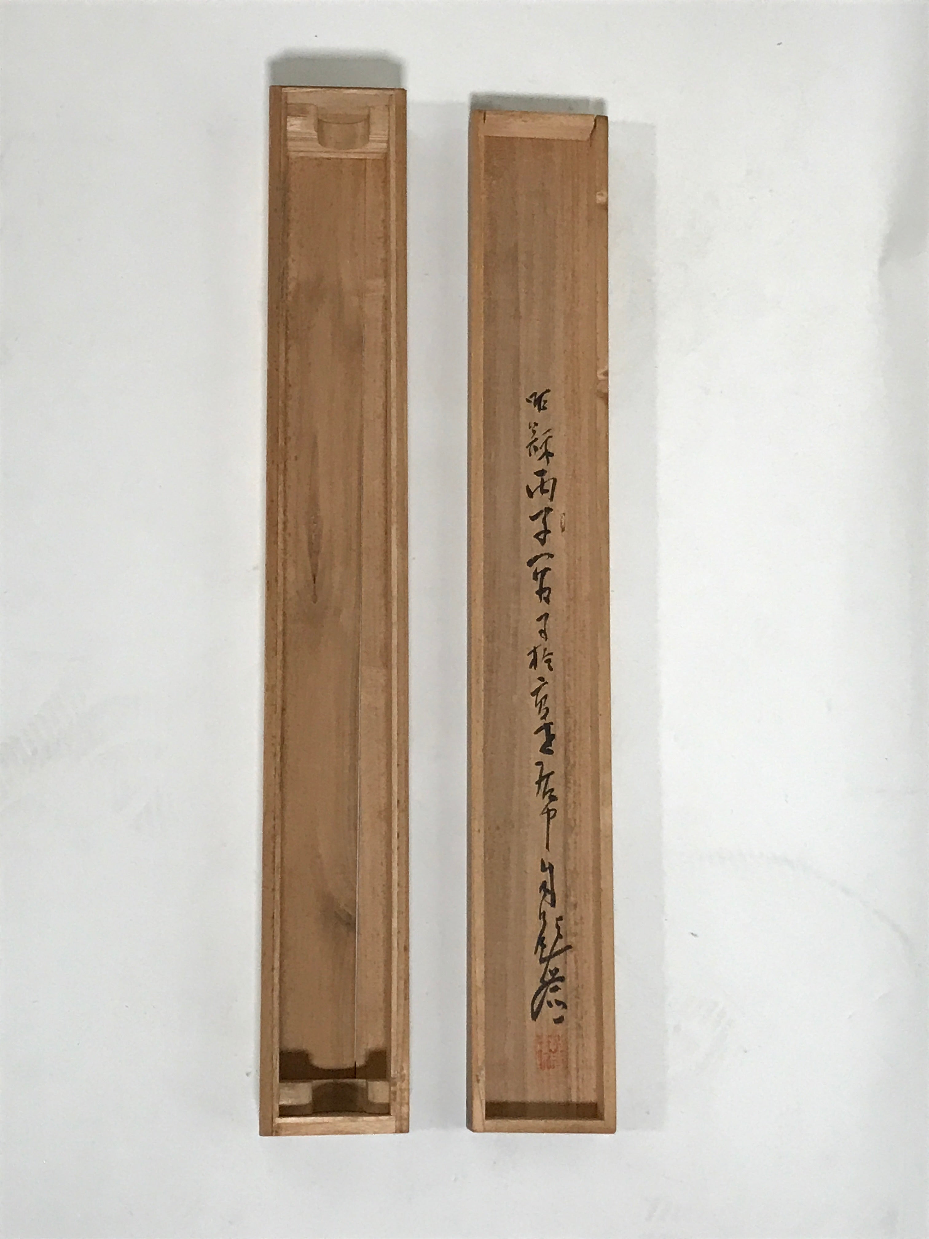 Japanese Boxed Hanging Scroll Kakejiku Vtg Men Boat River Mountains Color KJ138