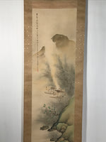 Japanese Boxed Hanging Scroll Kakejiku Vtg Men Boat River Mountains Color KJ138