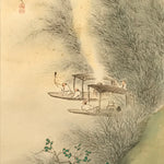 Japanese Boxed Hanging Scroll Kakejiku Vtg Men Boat River Mountains Color KJ138