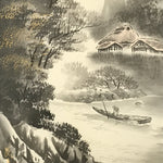 Japanese Boxed Hanging Scroll Kakejiku Vtg Mountains Boat River Monochrome KJ142
