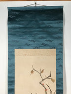 Japanese Boxed Hanging Scroll Kakejiku Vtg Owl Bird Tree Red Leaf Vine KJ136