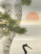Japanese Boxed Hanging Scroll Kakejiku Vtg Pine Tree Cranes Red Sun Color KJ133