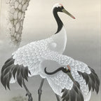 Japanese Boxed Hanging Scroll Kakejiku Vtg Pine Tree Cranes Red Sun Color KJ133