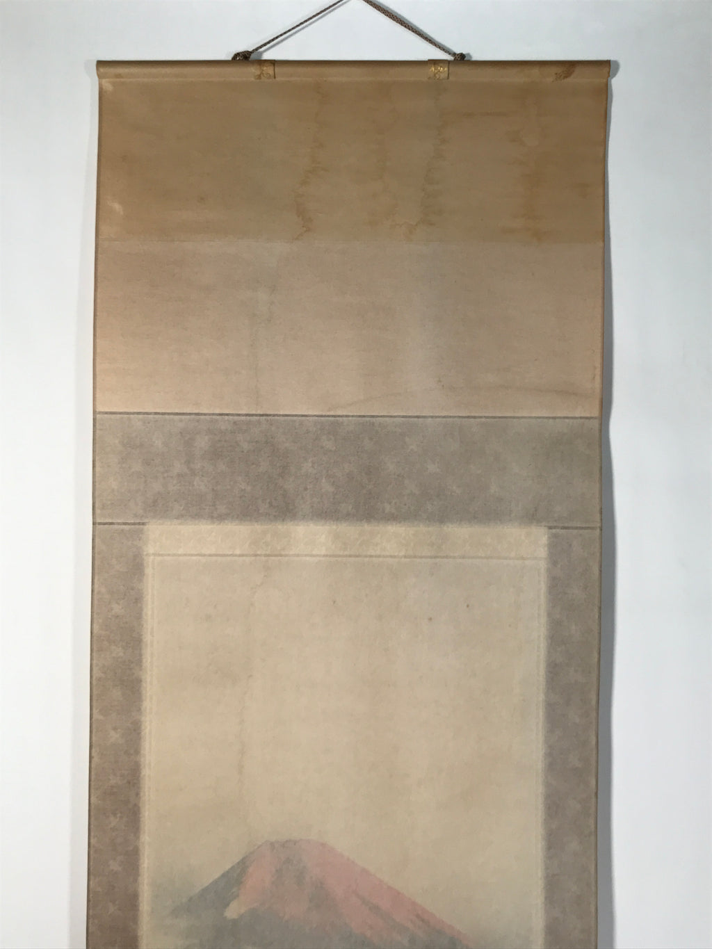 Japanese Boxed Hanging Scroll Kakejiku Vtg Red Mt Fuji Akafuji Waves Sea KJ154