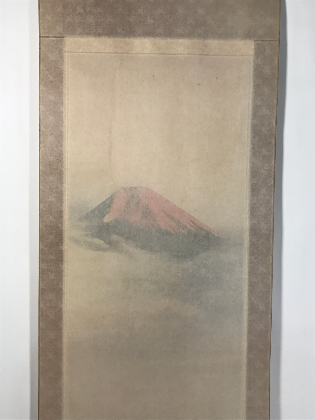 Japanese Boxed Hanging Scroll Kakejiku Vtg Red Mt Fuji Akafuji Waves Sea KJ154