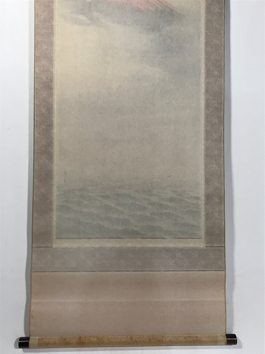 Japanese Boxed Hanging Scroll Kakejiku Vtg Red Mt Fuji Akafuji Waves Sea KJ154