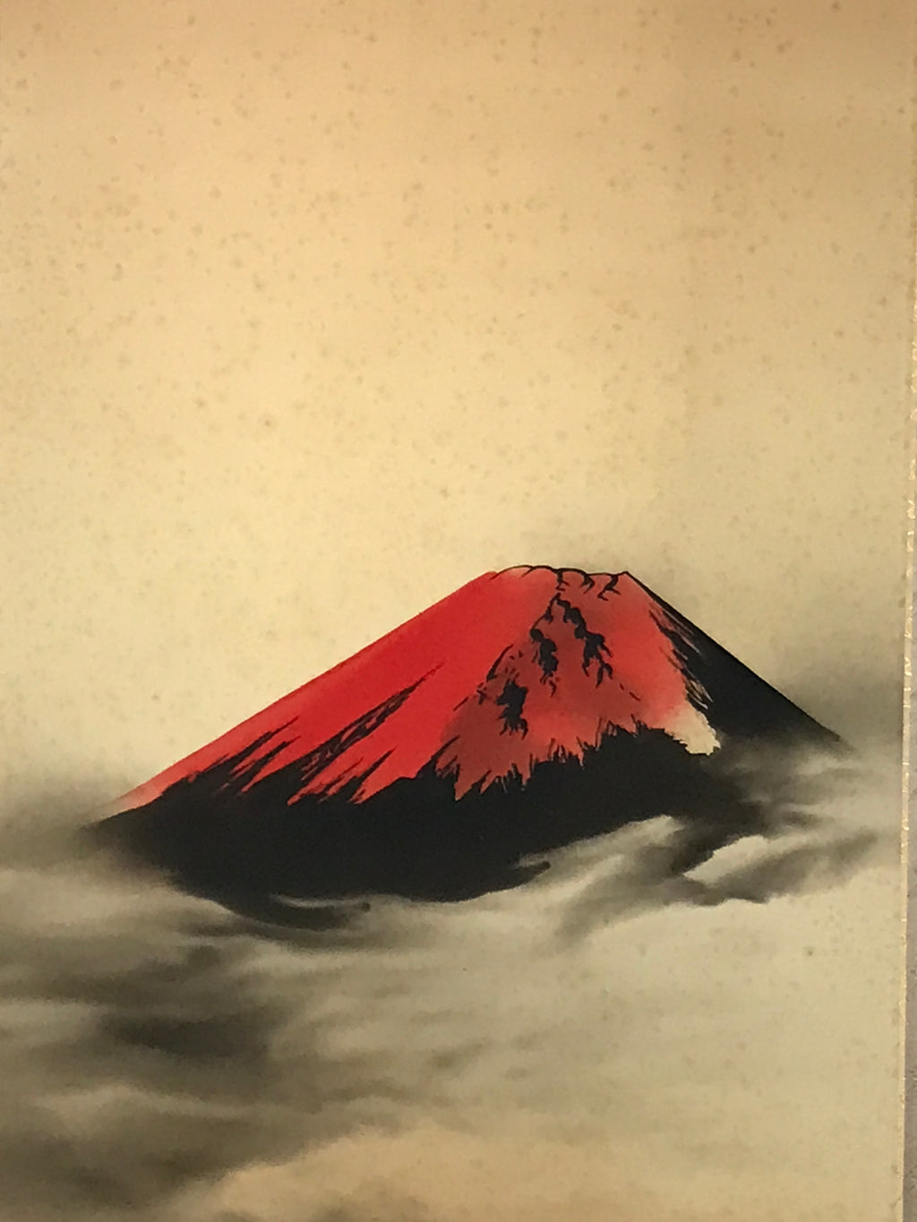 Japanese Boxed Hanging Scroll Kakejiku Vtg Red Mt Fuji Akafuji Waves Sea KJ154