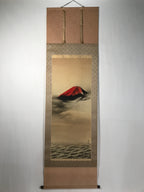 Japanese Boxed Hanging Scroll Kakejiku Vtg Red Mt Fuji Akafuji Waves Sea KJ154