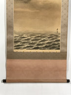 Japanese Boxed Hanging Scroll Kakejiku Vtg Red Mt Fuji Akafuji Waves Sea KJ154