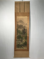 Japanese Boxed Hanging Scroll Kakejiku Vtg River Boat House Mountain Color KJ156