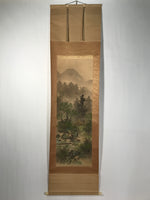 Japanese Boxed Hanging Scroll Kakejiku Vtg River Boat House Mountain Color KJ156