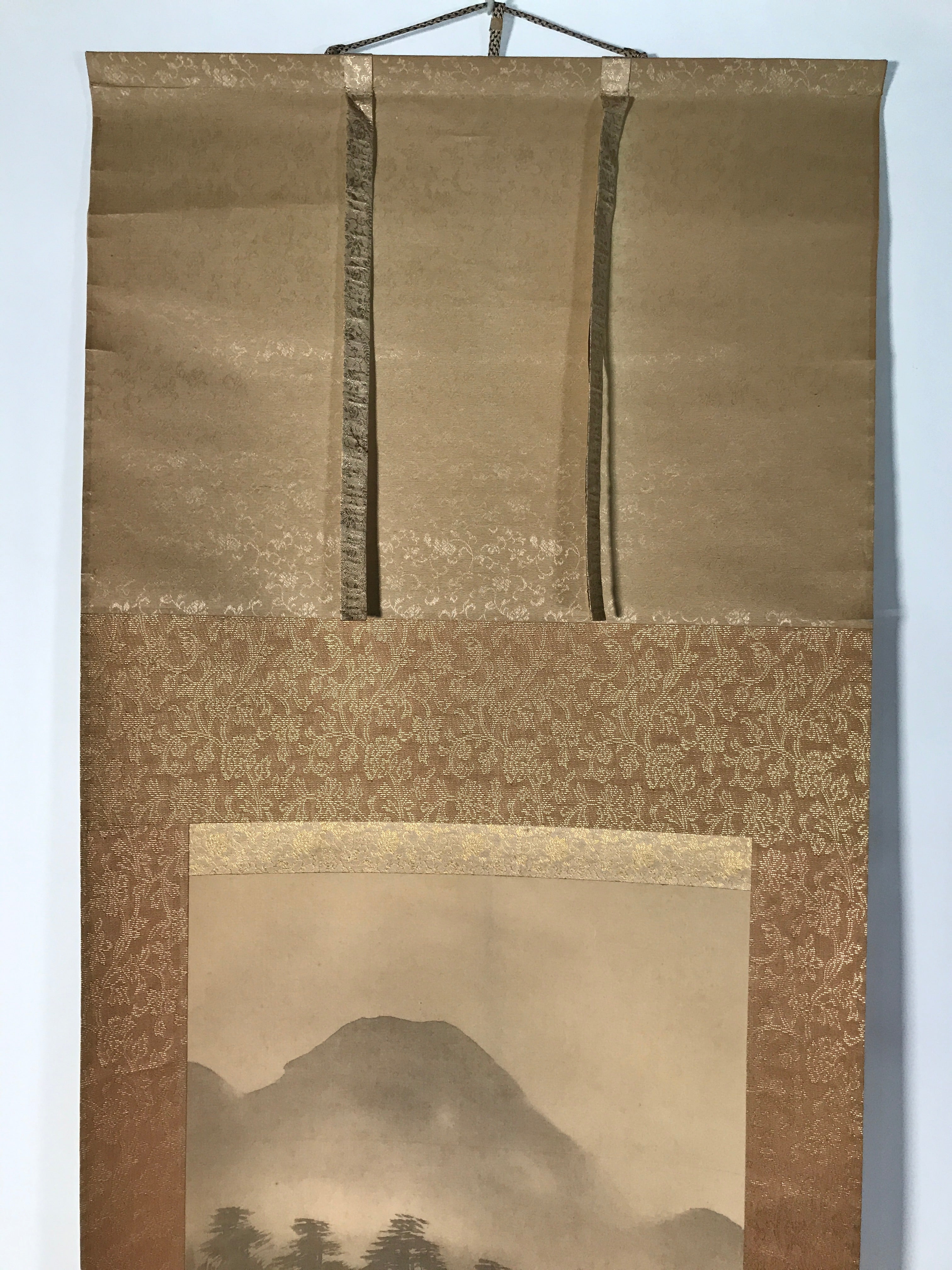 Japanese Boxed Hanging Scroll Kakejiku Vtg River Boat House Mountain Color KJ156